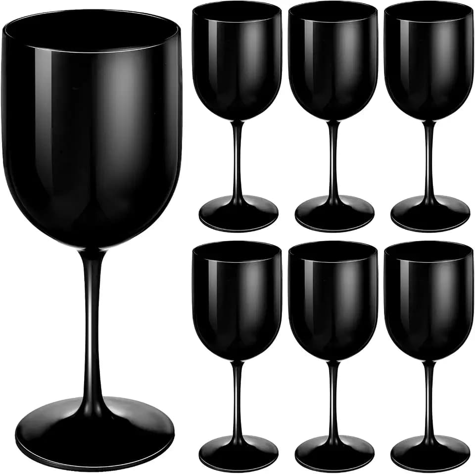 Teenyyou 16 oz Plastic Wine Glasses Set of 6, White, Black