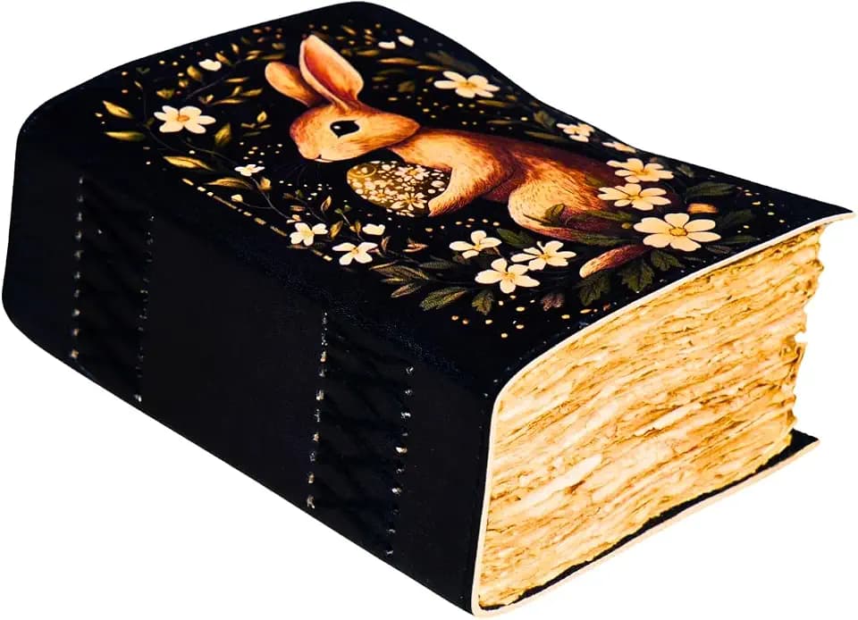 Handmade Vintage Leather Journal – 8x6 Inch Diary with 400 Deckle Edge Pages | Rustic Leather Notebook for Men & Women | Antique Refillable Writing Journal for Travel, Sketching, Gifts & Office Use (The Meadow Bunny)