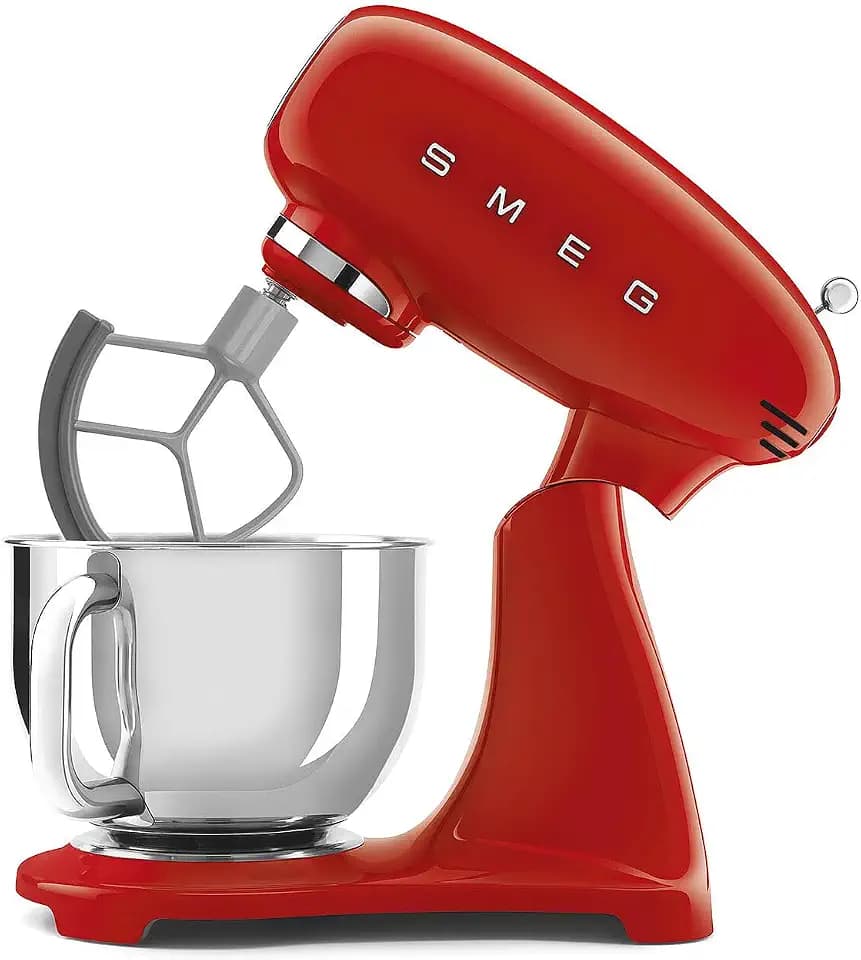 SMEG SMF05 Forte 5-Qt Stand Mixer with 750W Motor, Smooth Start & SteadyMix, Flex Edge Beater, 10 Speeds, Stainless Steel Bowl – Retro 50’s Style Planetary Mixer for Dough, Baking & Desserts-Red