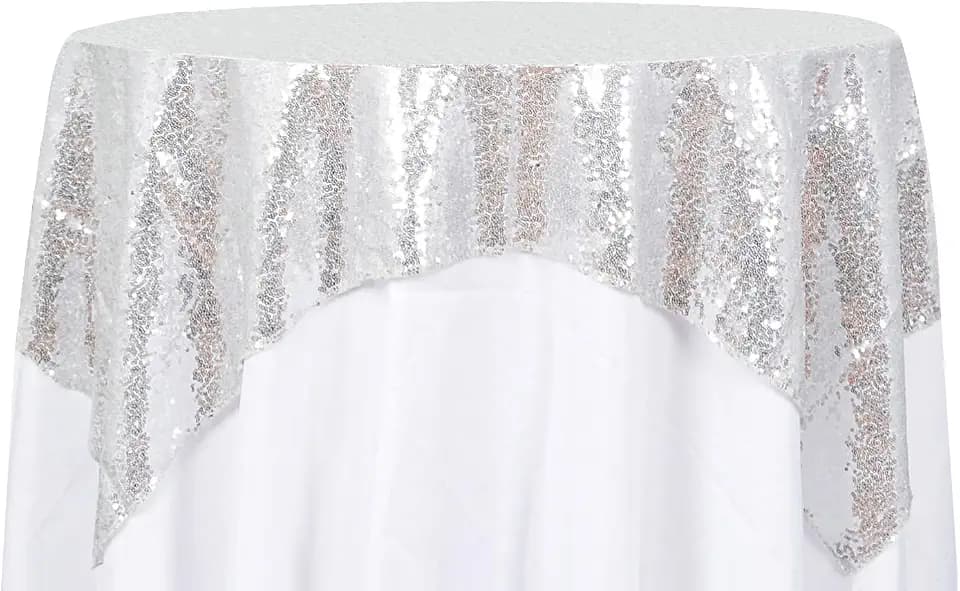 ShinyBeauty 48x48-Inch Square-Sequin Tablecloth-Silver, Sequin Table Cloth/Overlay/Cover Glitz Table Linen (Silver)
