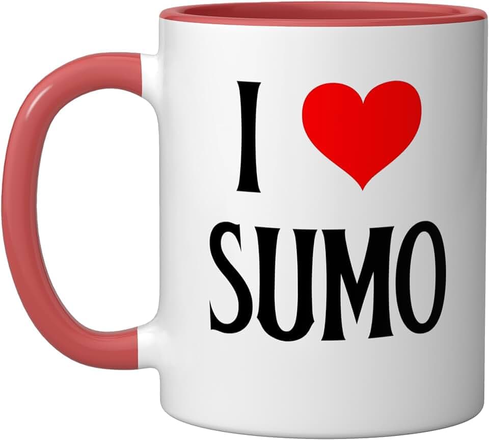 I Love Sumo I Heart Sumo Japanese Wrestling Martial Art Ceramic Mug, Red/White, 11oz