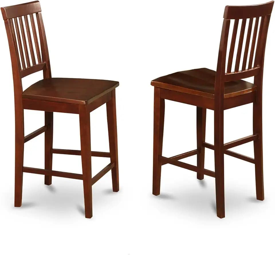 East West Furniture Vernon 11" Wood Counter Stools in Mahogany (Set of 2)