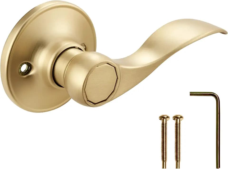 Design House Springdale One-Sided Non-Turning Dummy Door Lever, Satin Gold, Decorative Interior Door Handle for Closet, Pantry, and French Doors, Reversible Surface Mount Hardware, 728873