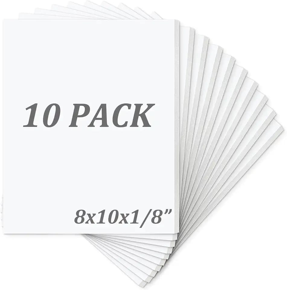 Mat Board Center Pack of 10 Acid-Free Foam Boards White 8x10inch 1/8" Thick