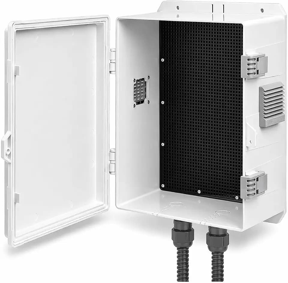 Outdoor Electrical Box with Ventilation System, Weatherproof ABS Junction Box with Removable Mounting Panel & Hinged Cover for Router, CCTV, Solar Controller & Outdoor Equipment(13" H* 9.2" L* 5.6" W)