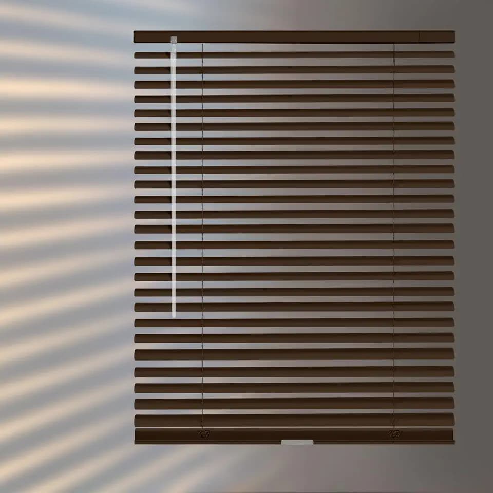 Aluminum Mini Blinds for Windows Cordless Horizontal Window Shades for Light Adjustment, Metal Venetian Blinds Waterproof for Bedroom, Bathroom, 34" W x 64" H, Brown