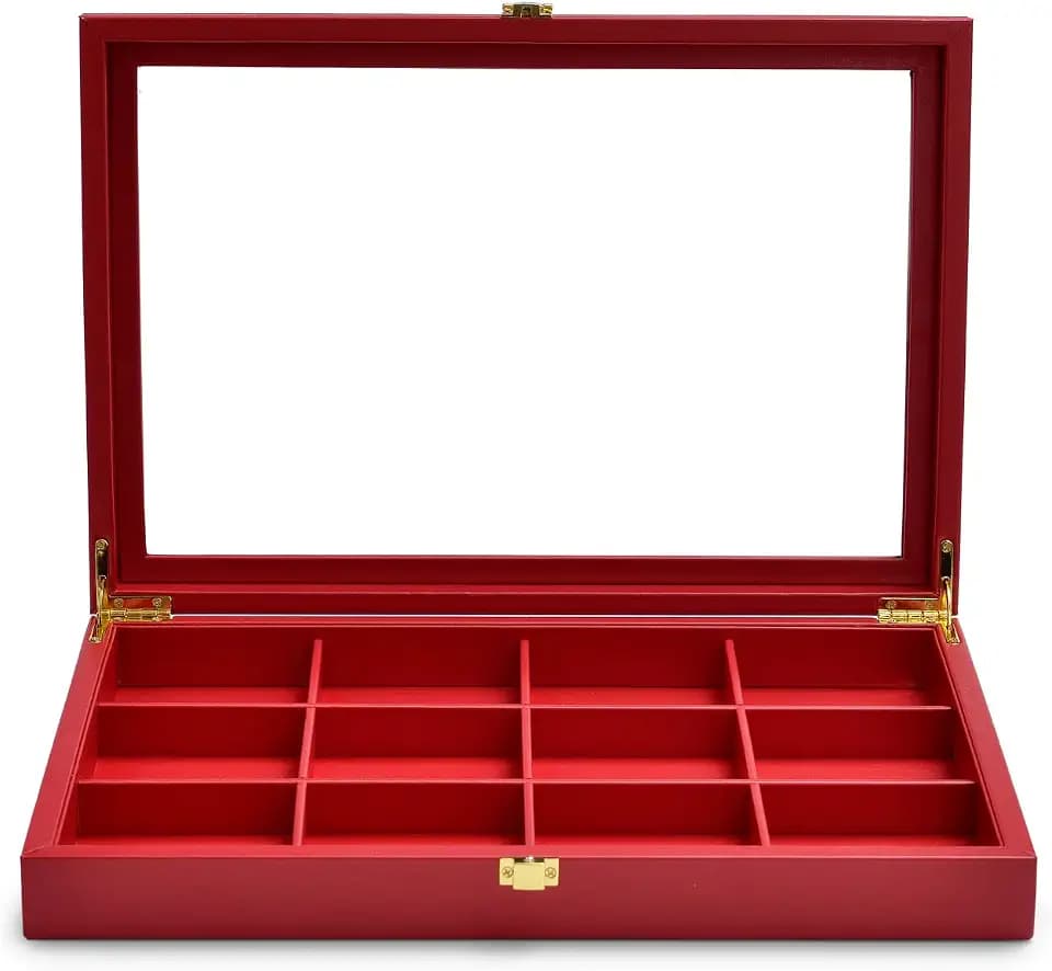 Oirlv 12 Gird Jewelry Tray with Acrylic Lid Premium Leather Jewelry Organizer Box Transparent Lid Bracelet Bangle Storage Case for Women Gift