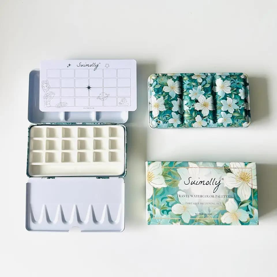 Watercolor Palette,Ceramic Palette,Portable Travel Metal Paint Boxwith Porcelain Palette,for Artists Illustrations, Drawin (18Well)