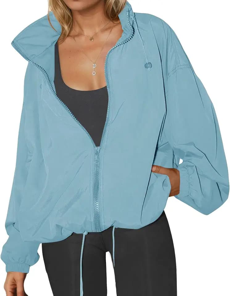 Yousify Womens Waterproof Rain Jackets Lightweight Zip Up Raincoat Outdoor Hiking Hooded Windbreaker with Pocket