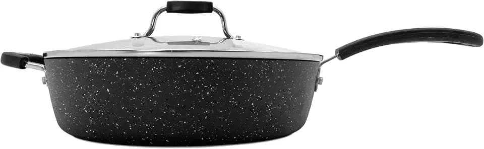 Starfrit The Rock Terra 12" Ceramic Deep Fry Pan with Lid, Black