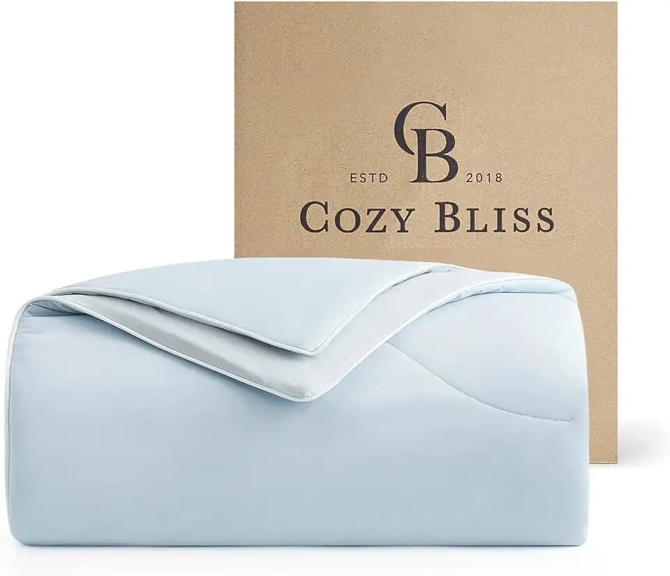 Cozy Bliss Cooling Comforter Twin Size, Reversible Lightweight Cooling Blankets for Hot Sleepers and Night Sweats, Q-Max>0.45 Soft Breathable Silky Smooth Summer Comforter, Cool Blue, 68"x90"