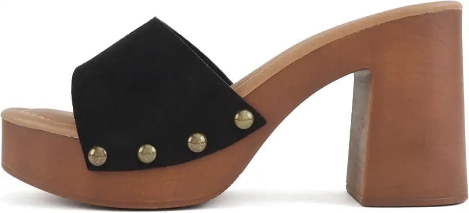 Soda Apple ~ Women Square Toe Studded Platform High Heel Sandal