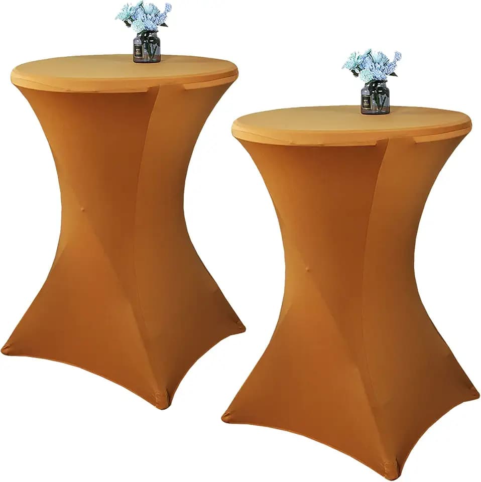 2 Pack 32x43 Inch Gold Cocktail Tablecloth Spandex Round Fitted Table Cover for Wedding Banquet Event Party