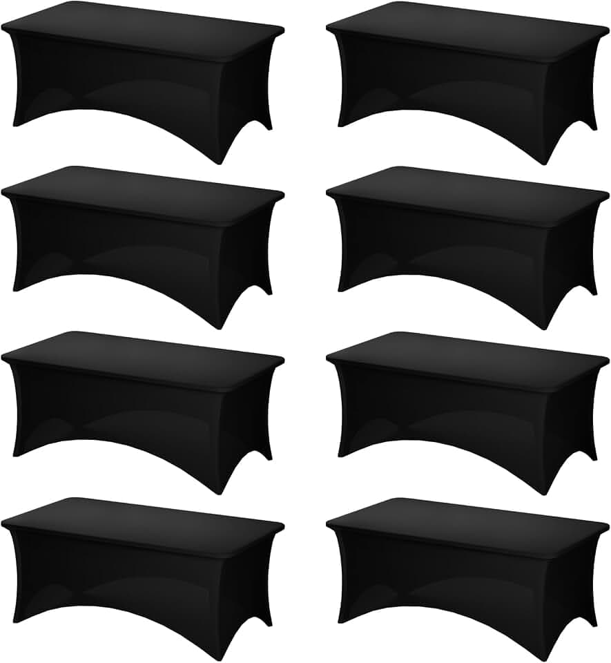 Fixwal 8 Pack 6FT Black Tablecloth Rectangle Spandex Fitted Table Cover