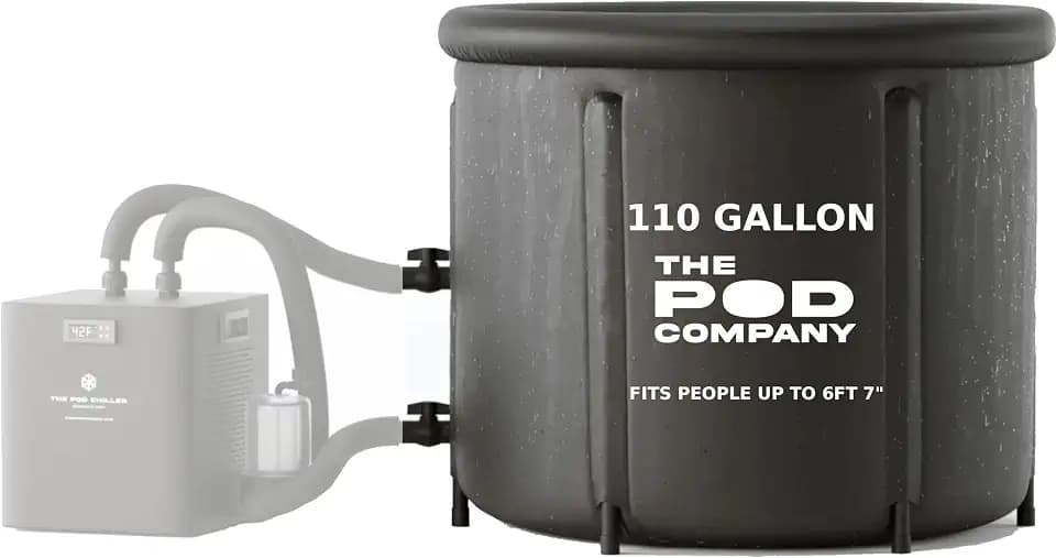 The Pod Company Ice Pod Pro Cold Plunge Tub, 110 Gallon (420L) Inflatable Ice Bath for Adults, Fits Up to 6'7", Insulated, Chiller Compatible, BPA-Free, UV-Resistant Nylon, Dual Drain Hoses