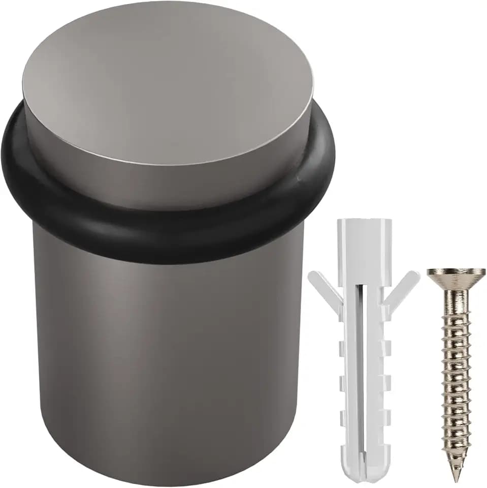 NYCO - Floor Door Stopper Chrome Door Stop - Classy Solid Steel Modern Heavy Duty Door Stoppers - Floor Mount Anchor Screw - Wall Protector for Commercial Door (1.5 Inch Satin Chrome Finish)