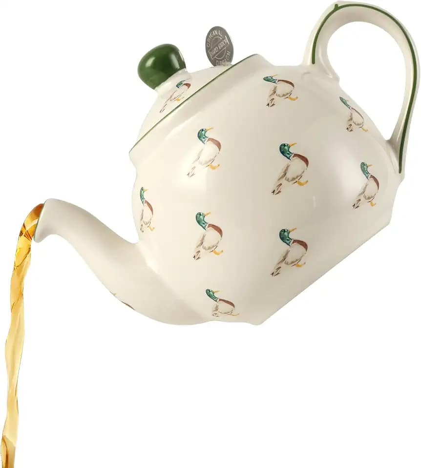 Farmhouse Animal Pattern Teapot for Loose Leaf Tea, White with Animal Illustration (Duck)