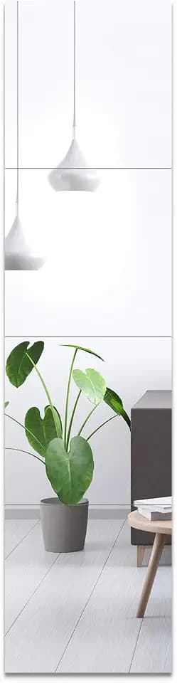 EVENLIVE® Full Length Mirror Tiles, Frameless Glass Wall Mirror 12 Inch x 4 Pieces, Body Mirror, Long Mirror, Gym Mirrors for Home Gym, for Door, Closet, Room, Easy to Install