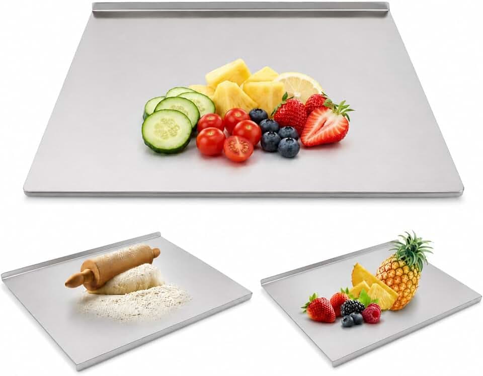 Extra Large Stainless Steel Cutting Board with Lip – 20" x 16" Metal Chopping Board for Kitchen Countertop, Non-Slip Steel Pastry Board for Meat, Vegetables, Dough & Baking, Easy to Clean