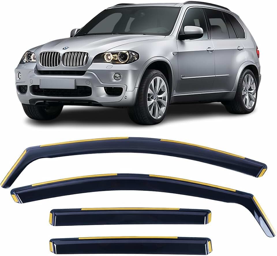 Set mit 4 Windabweisern IN-Kanal Typ kompatibel mit BMW X5 E70 2007 2008 2009 2010 2011 2012 2013 Modelle Acryl Seitenblenden Fensterabweiser BMW X5