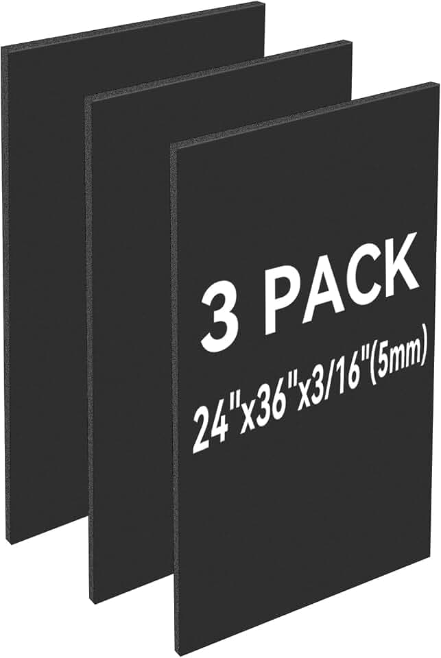 Foam Board 24x36 Inch, 3 Pack Black Poster Board, 3/16 Inch Thick