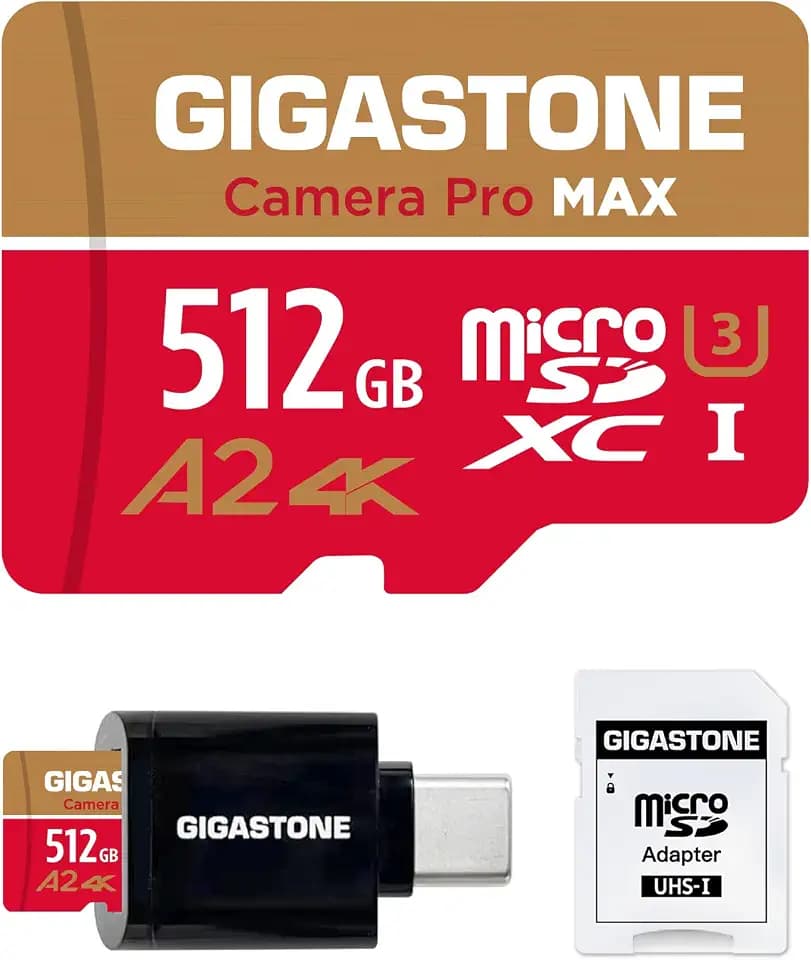 【5-Yrs Free Data Recovery】 GIGASTONE 512GB Micro SD Card with USB 3.2 Type C Card Reader, 4K Camera Pro MAX, Speed Up to 170MB/s Compatible with Gopro, DJI, Dash Cam, MicroSDXC UHS-I A2 V30 U3