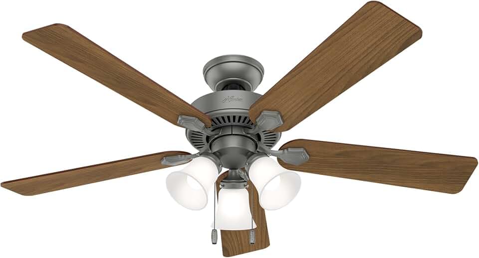 Hunter Swanson, Indoor, Ceiling Fan, with LED Lights, 52 inch, Matte Silver