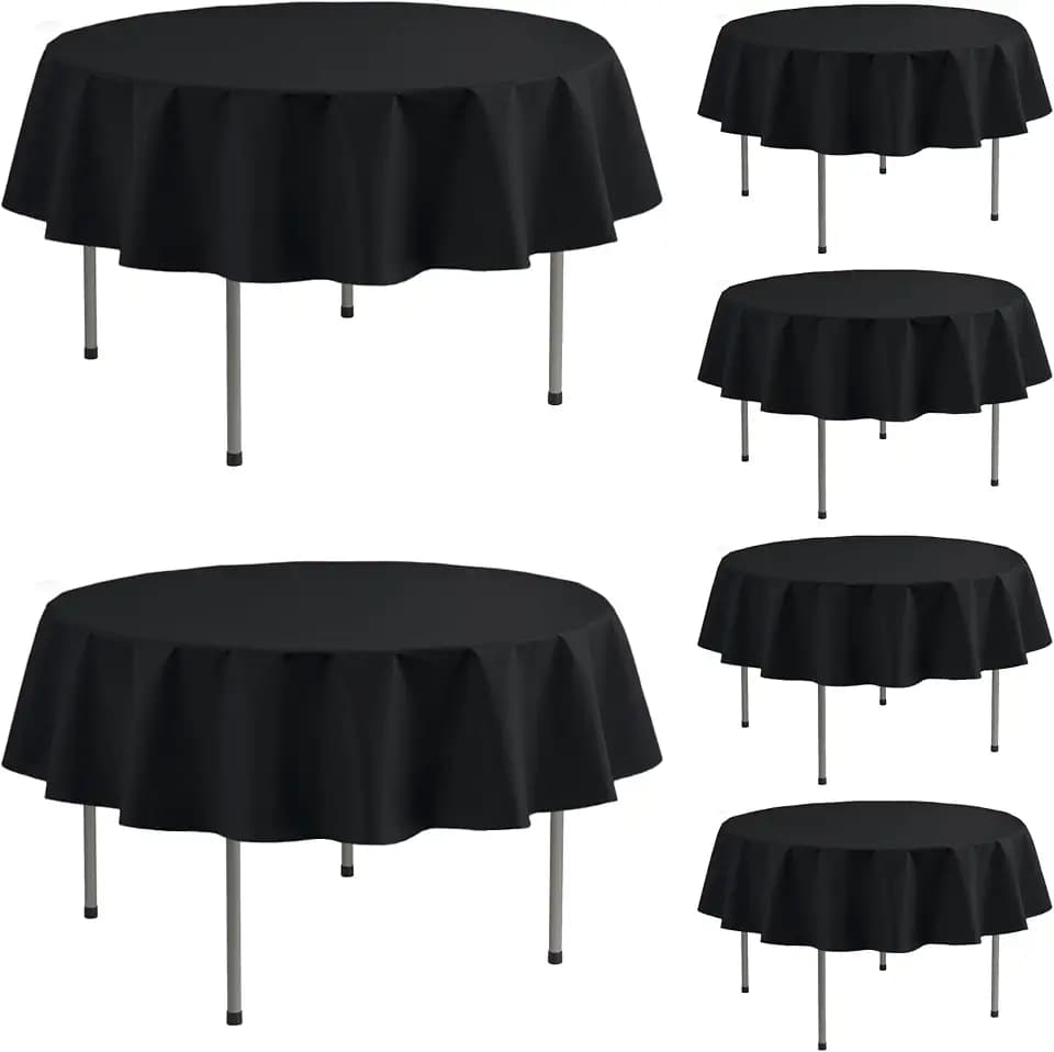 Vinyl Tablecloth with Flannel Backing-Round Plastic Black Table Cloth