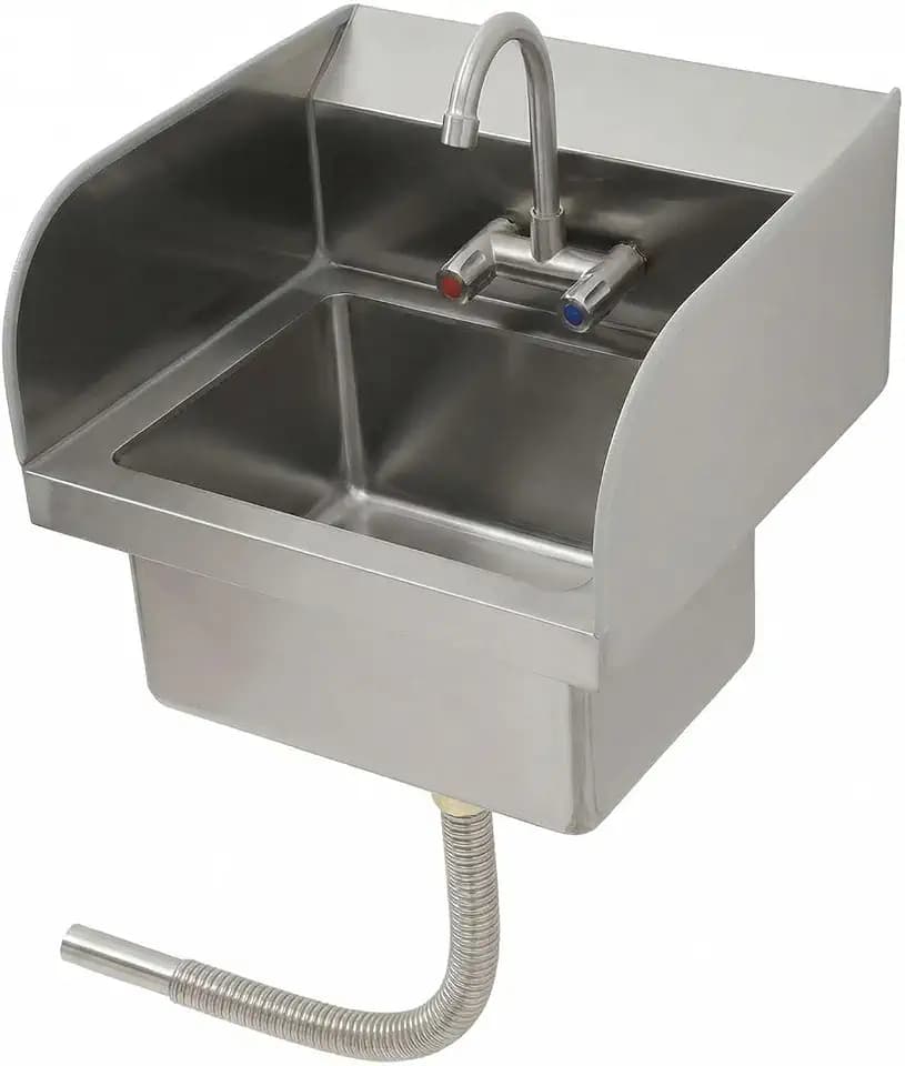 GarveeTech Commercial Stainless Steel Hand Wash Sink with Side Splash Guards, Small Wall Mount or Drop-In Handwashing Basin, 360° Swivel Faucet & Drain Kit for Restaurant Kitchen Bar Garage