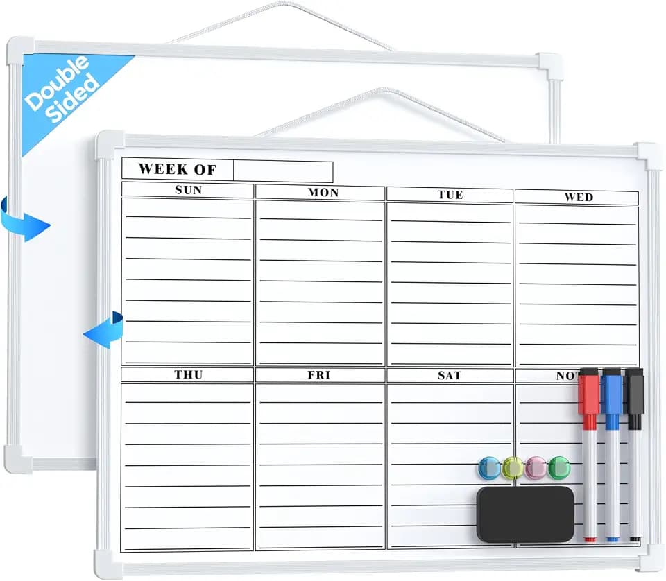 MaxGear Weekly Calendar Dry Erase Board for Wall, 16"x12", White Frame