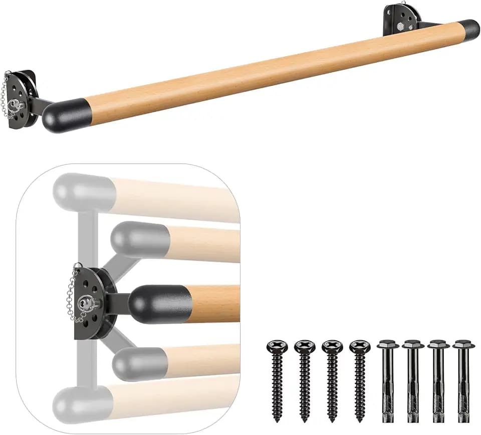 Kipika Wall Mounted Traditional Solid Wood Ballet Barre, Freestanding Ballet Barre, Stretch/Dance Bar for Home Workout Dance Equipment, Durable Metal Support, Height Adjustment