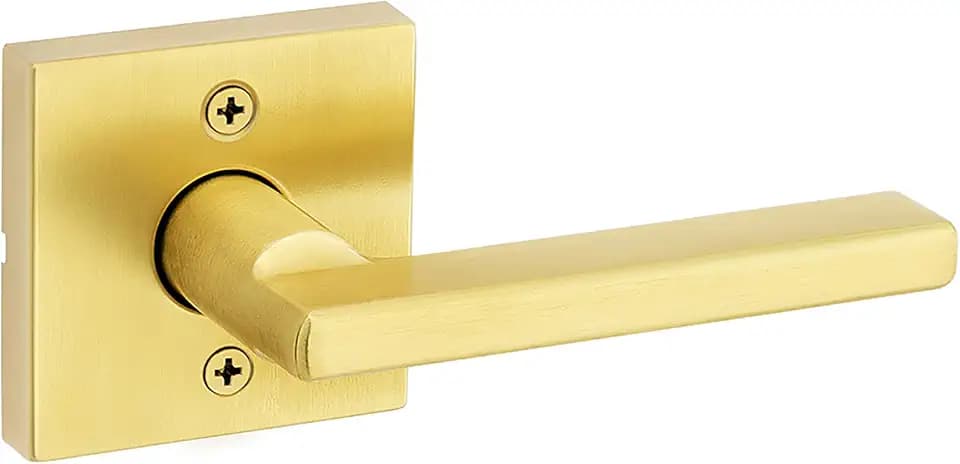 Kwikset Halifax Dummy Door Handle, Single Sided Lever for Closets, French Double Doors, and Pantry, Satin Brass Non-Turning Reversible Interior Push/Pull Lever, with Microban Protection