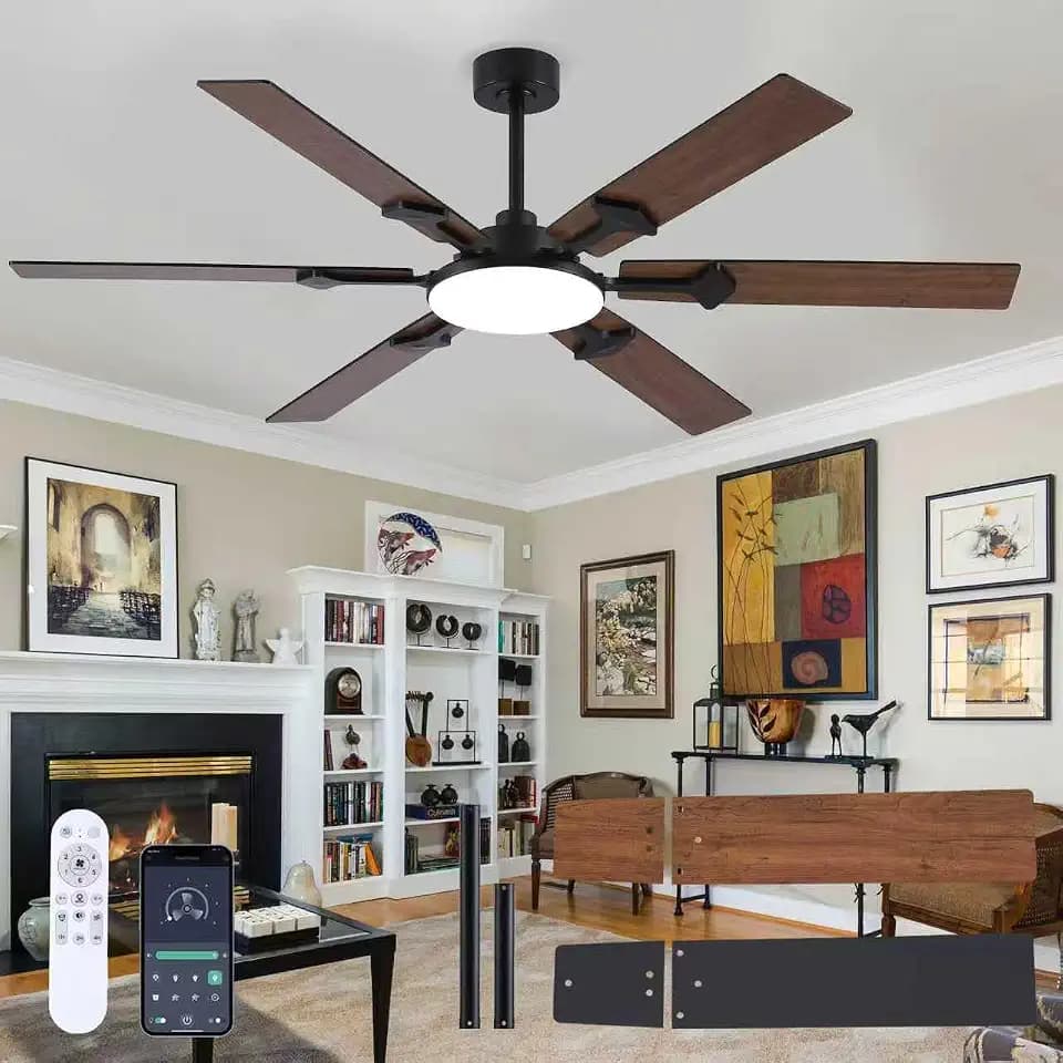 NKPU 66 Inch Brown Ceiling Fan with Lights, Modern Large Ceiling Fan with Remote & APP Control, Reversible DC Motor, 6 Double-Sided Blades, 6 Speeds, Silent, Timer, for Living Room Indoor & Outdoor