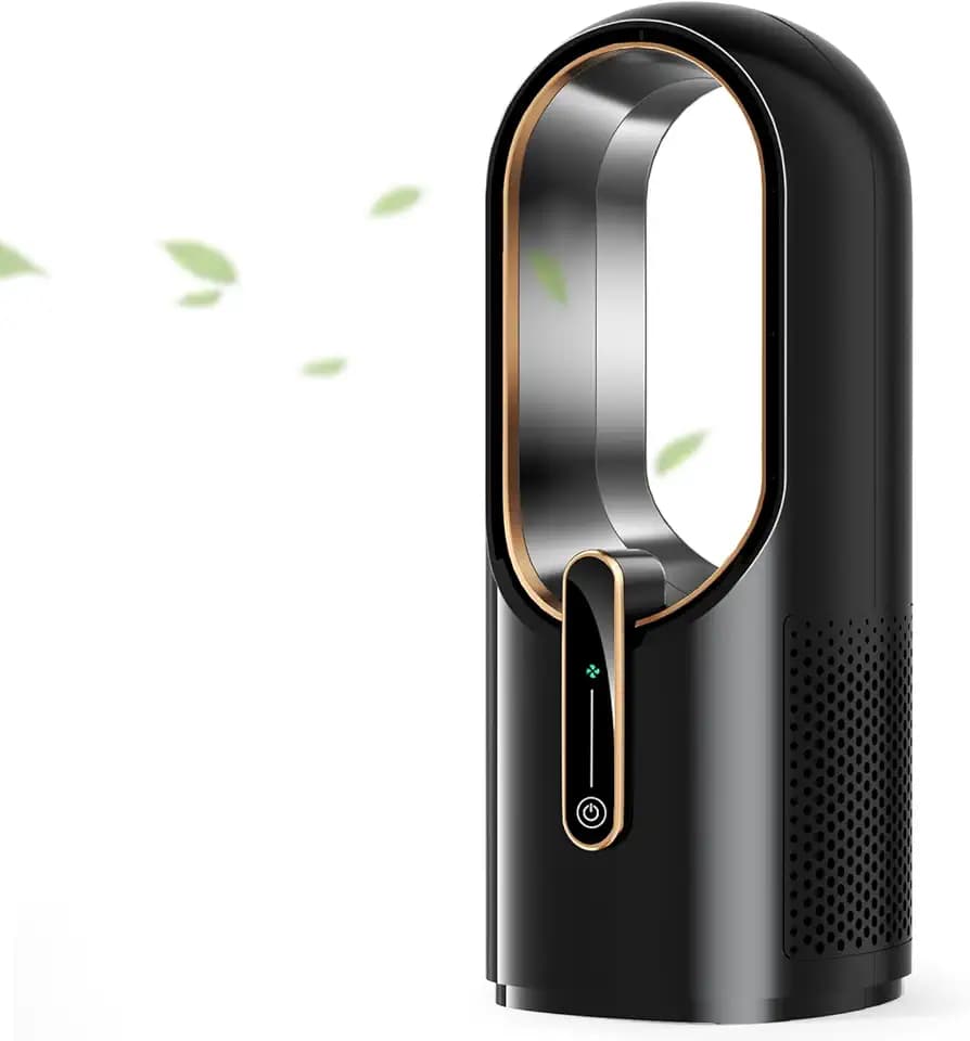 Misby Desk Fan for Bedroom, 11.8 Inch Portable Bladeless Fan, Small Rechargeable Table Fan, 3 Adjustable Speeds, Touch Control, Easy to Clean, Quiet Desktop Fan for Home, Office (Black)