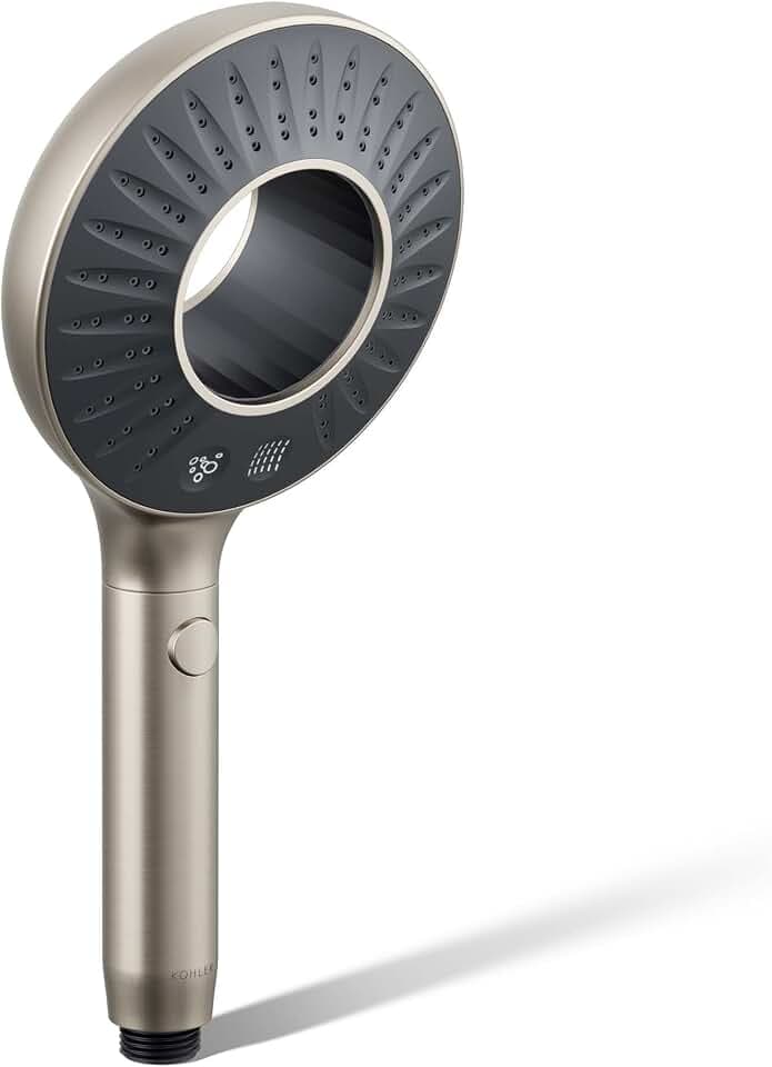 KOHLER K-28681-Y-BN SpaViva Two-Function Handheld Showerhead, Round High Pressure Shower Head, Compatible with SpaViva Cleansing Device, 2.5 GPM, Vibrant Brushed Nickel
