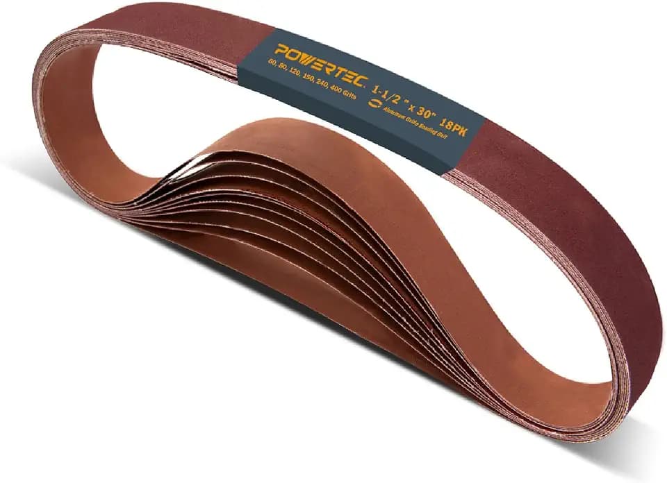 POWERTEC 18PK 1-1/2 x 30 Inch Sanding Belts, 3 Each of 60, 80, 120, 150, 240, 400 Grits, Aluminum Oxide Belt Sander Paper Assortment for Pipe Tube Polisher Sander, Woodworking (111380)