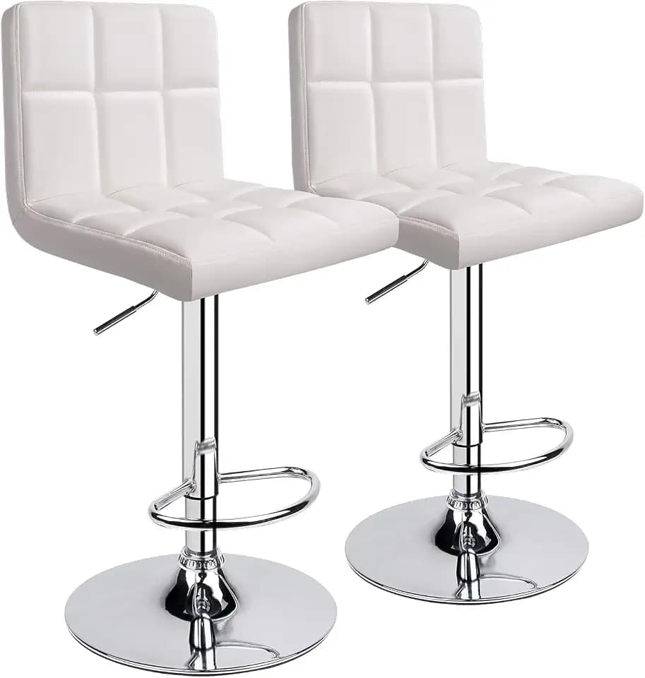 Leopard Bar Stools, Modern PU Leather Bar Stool with Back, Set of 2, White