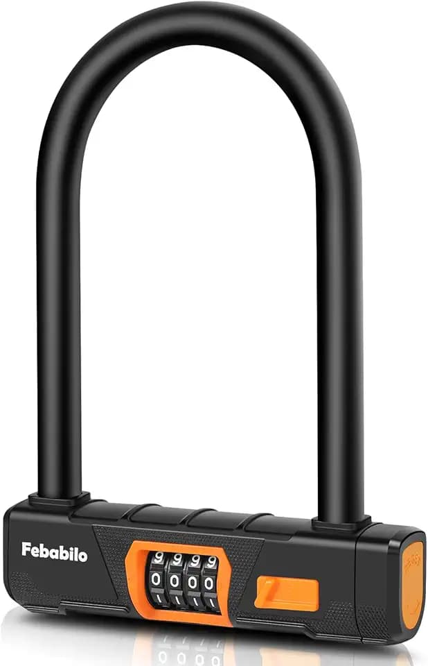 Bike Locks Heavy Duty Anti Theft, Combo Bike U Lock, 4-Digit Resettable Combination E-Bike Large U Shaped Lock for Electric Bike, Bicycle, Escooter, Motorcycle,Door