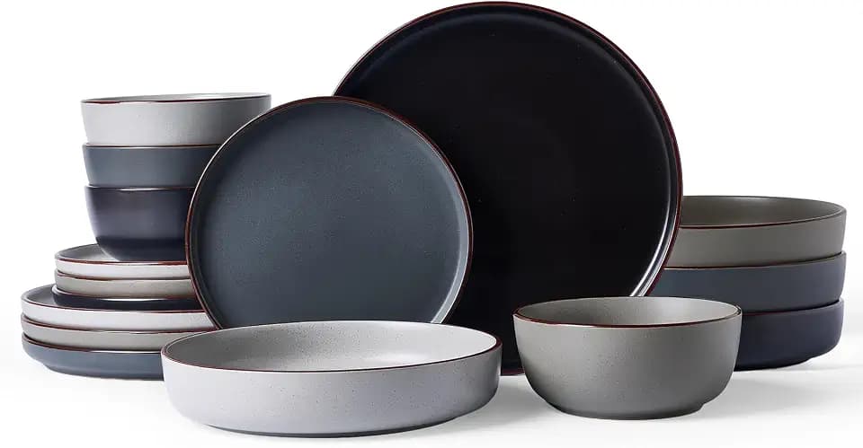 Famiware Mercury 16-Piece Dinnerware Set with Pasta Bowls, Multi-color