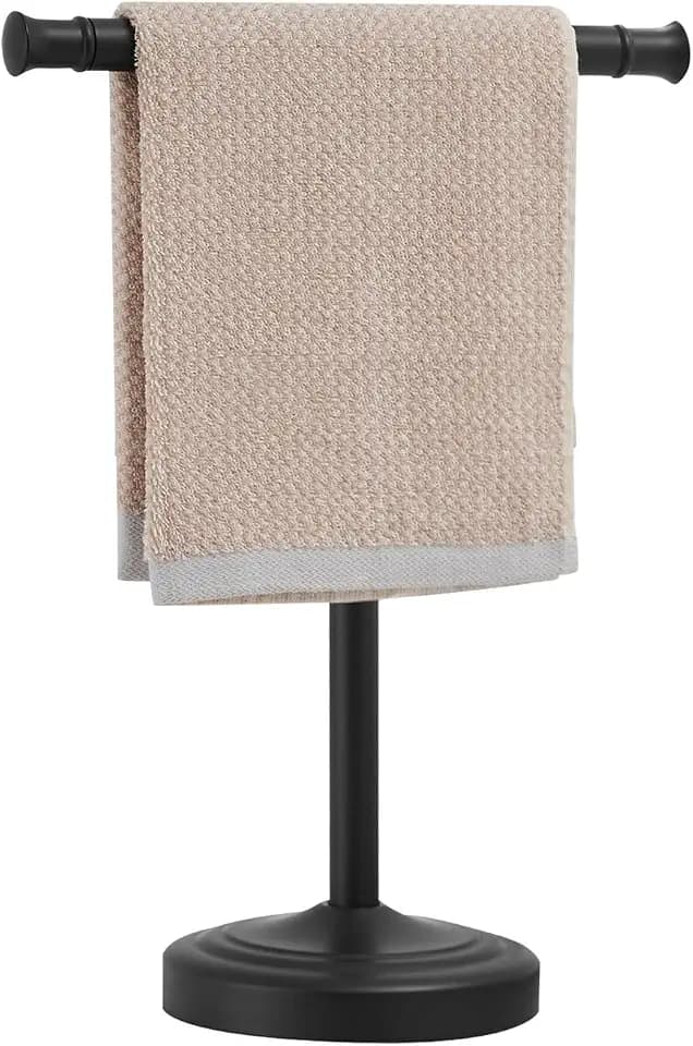RUMOSE Matte Black Hand Towel Holder Stand Countertop Towel Rack