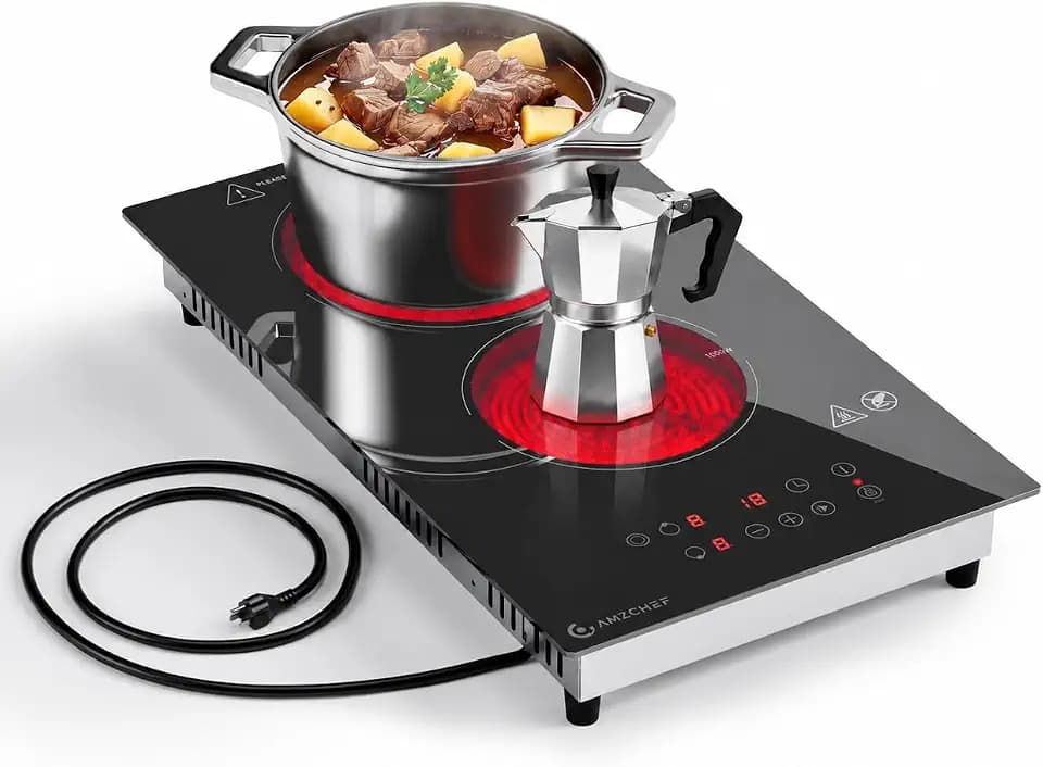 AMZCHEF Double Burner Electric Cooktop 1800W Hot Plate All Cookware
