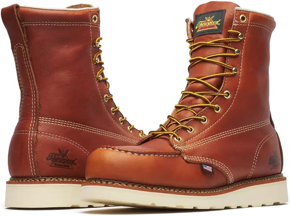 Thorogood American Heritage 8” Steel Toe Work Boots for Men - Full-Grain Leather with Moc Toe, Slip-Resistant Wedge Outsole, and Comfort Insole; EH Rated