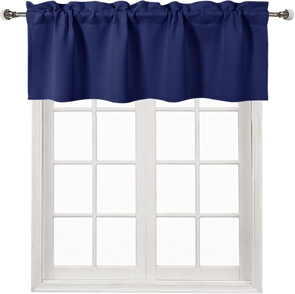 DWCN Navy Blue Rod Pocket Valance for Windows 42 x 12 Inch, 1 Panel