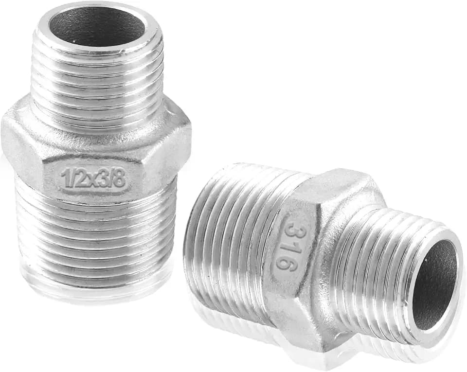 2-Pack 316 Stainless Steel Reducing Hex Nipple, 1/2" NPT Male x 3/8" NPT Male Pipe Fitting Adapter - Corrosion Resistant Reducer Connector for Plumbing, Hydraulic Systems (1/2" to 3/8")