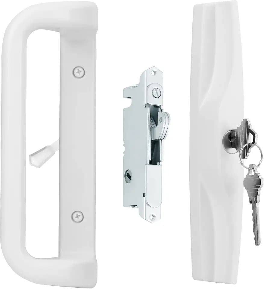 House Guard White Sliding Glass Door Handle Set with Lock and Key