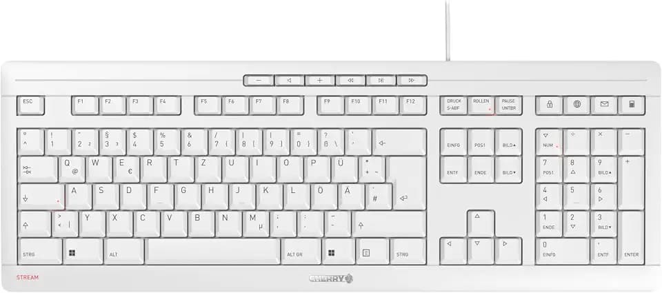 CHERRY Stream Keyboard, Kabelgebundene Tastatur, Deutsch QWERTZ, Weiß-Grau
