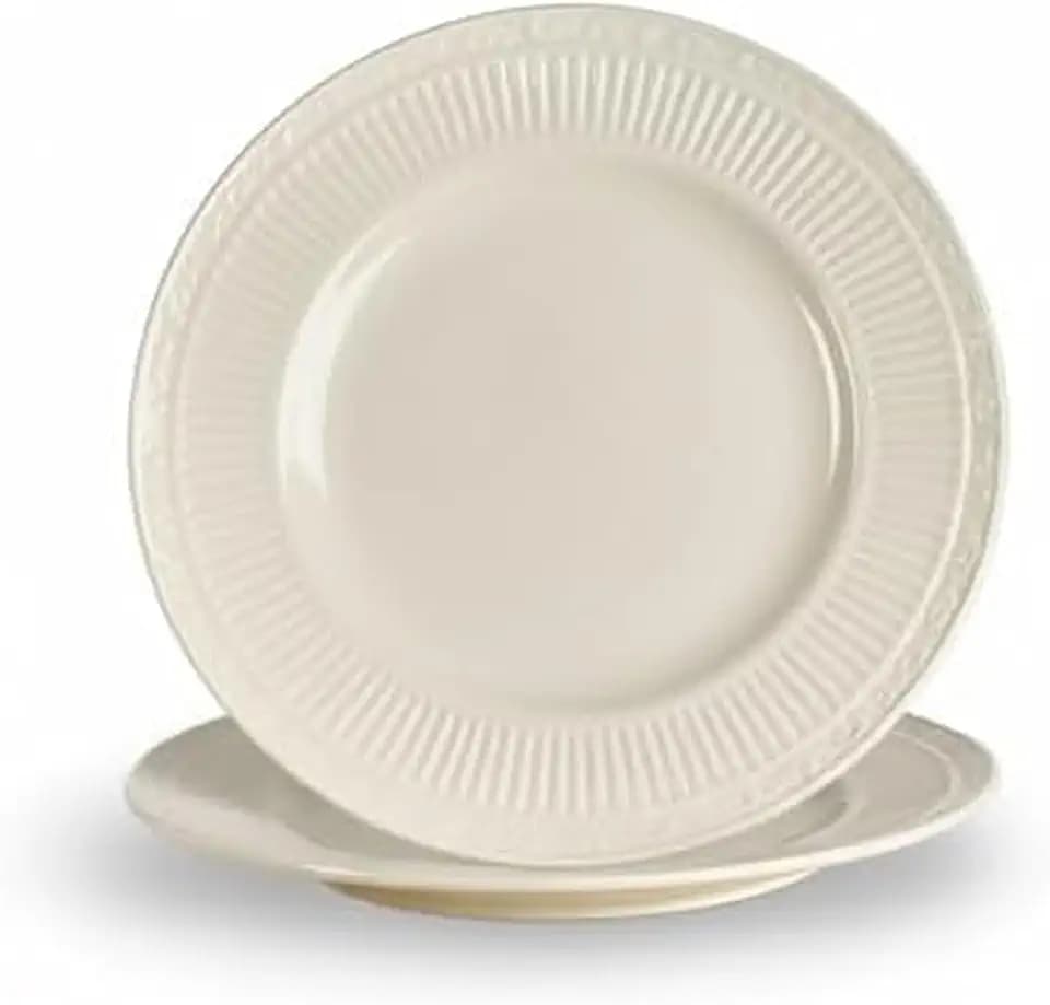 Mikasa Italian Countryside Set of 2 Porcelain Dinner Plates, Classic Embossed Plate Set, Microwave Dishwasher Safe, Cream, 11 Inch