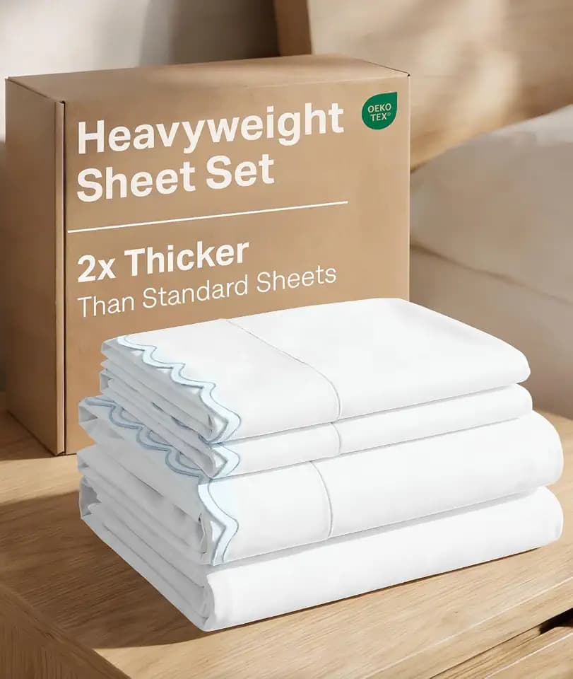 Extra Thick Heavyweight King Size, Embroidery Sheet Set - Light Blue