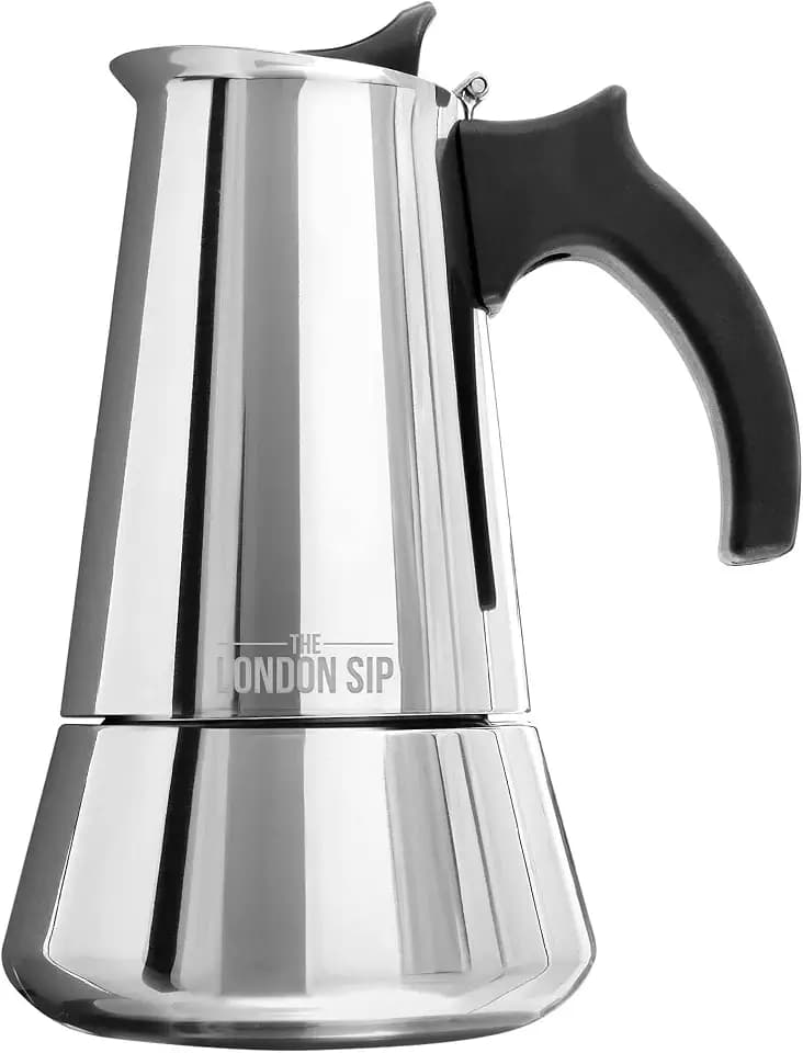 London Sip Stainless Steel Stovetop Espresso Maker Moka Pot Italian Coffee Percolator, Silver, 3 Espresso Cups