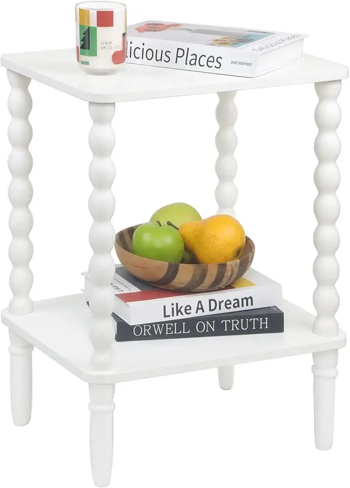 Fultyle White Side Table, 2-Tier Small End Table, Modern Night Stand